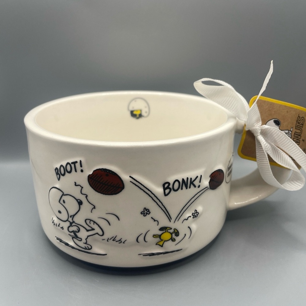 Rae Dunn Peanuts FOOTBALL SEASON Snoopy & Woodstock Soup Mug GAME DAY NEW